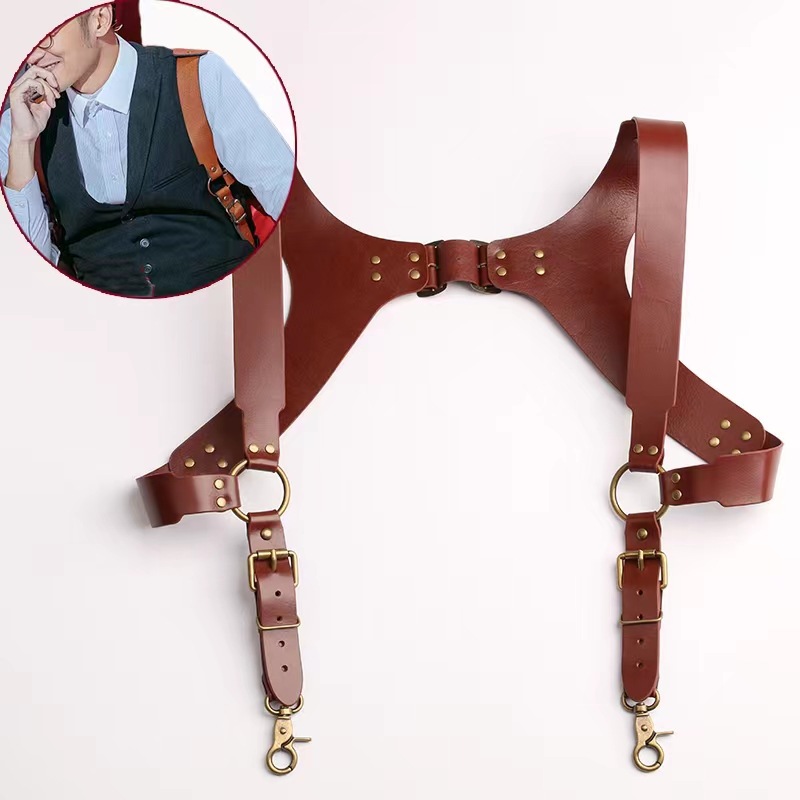 Punk estilo Caballero traje camisa interior correa de cuero marrón Nicholas Tse Feng misma moda correa de remache