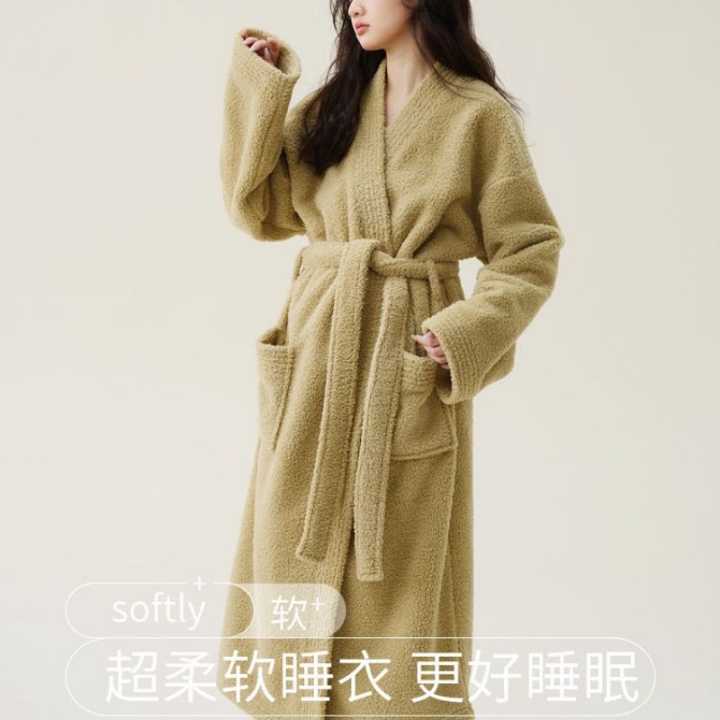 New Style Nightgown for Women in Autumn and Winter, Coral Velvet Men's Bathrobe, Couple Pajamas Set, Extended Bathrobe, Thickeneded Winter