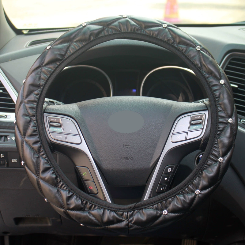 Кроссбордерский чехол для рулевого колеса автомобиля с подушкой, стеганый, вышивка, кожа, бриллиант, без внутреннего обода, эластичный обод, чехол для руля, Amazon