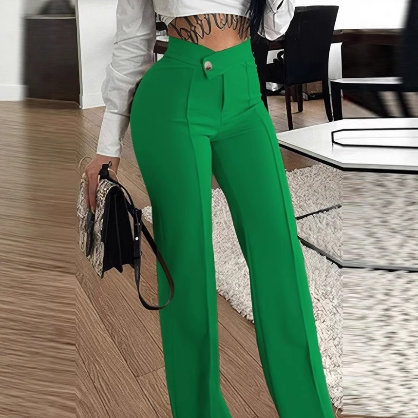 High Waist Flared Wide Leg Pants for Women Elegant Office Casual Chic Stretch Polyester Trousers Comfort Fit Multiple Colors_ecoleips.com