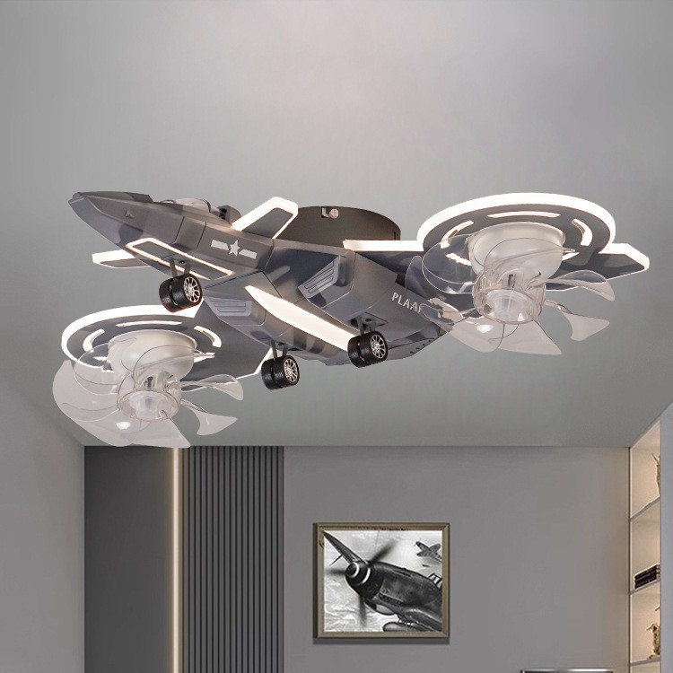 Aircraft fan light children's room bedroom light boy shaking head Tmall intelligent voice electric fan light eye protection ceiling light