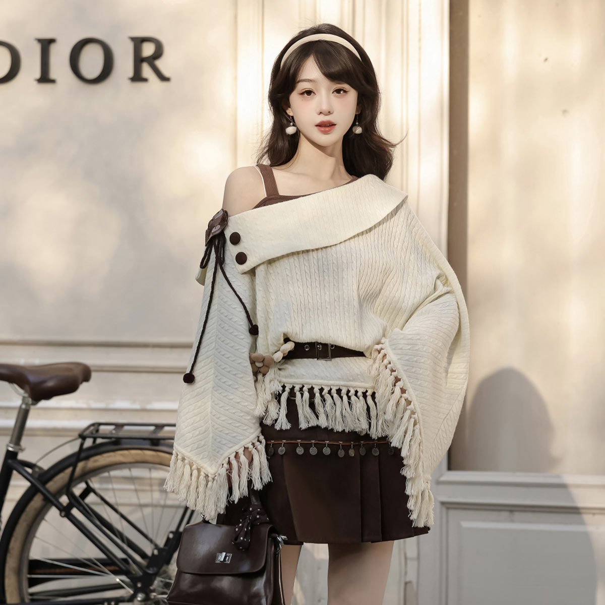 2026 Yimengge Original Cotton Velvet Early Autumn Chinese Style Han Elements New Chinese Style Women's Cape and Base Skirt Set 9796
