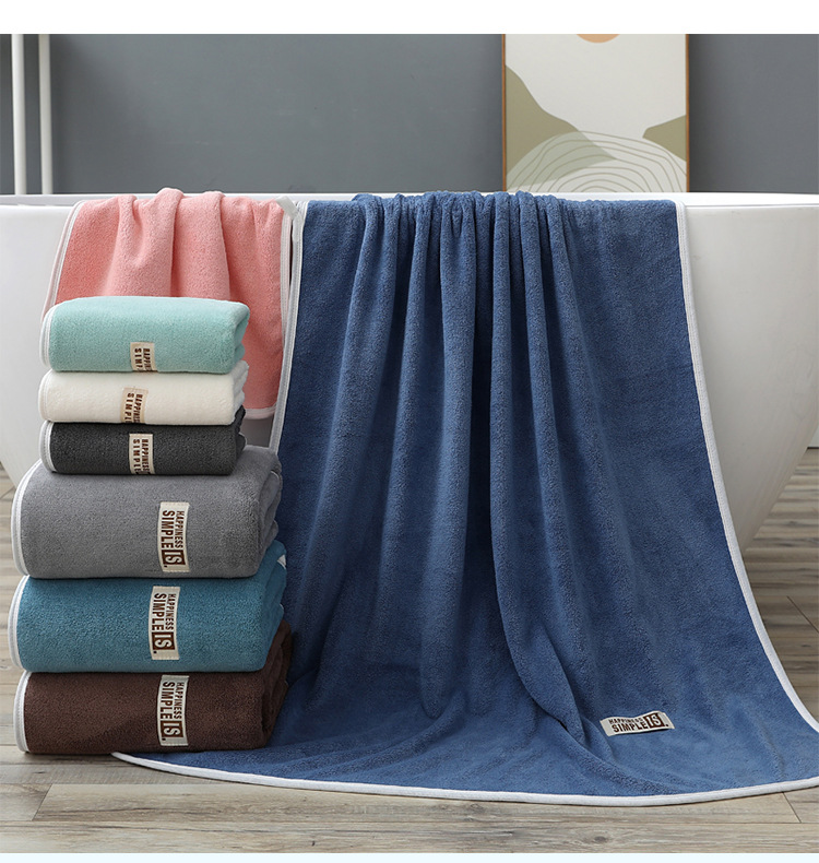 Label Coral Fleece Plain Bath 70*140 Soft Absorbent Thickened Large Gift Beach Towel New Model_voghion.com