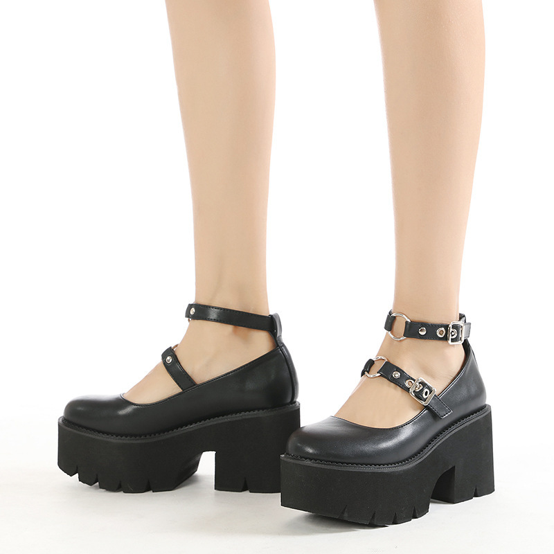 Cross-border Mary Jane Small Leather Shoes Women's 2022 Spring New Buckle British Style Retro Thick Slip-on Loafers