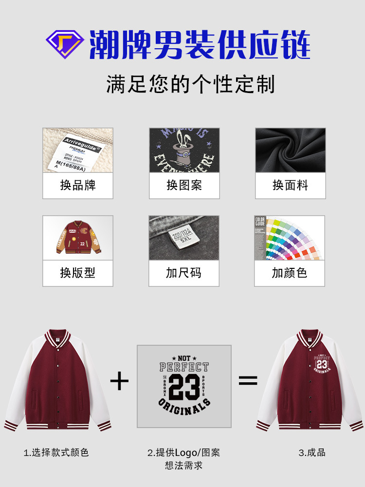 Logotipo impreso personalizado chaqueta de béisbol de estilo americano chaqueta de invierno chaqueta de comercio exterior marca de moda transfronteriza escuela juvenil image 3