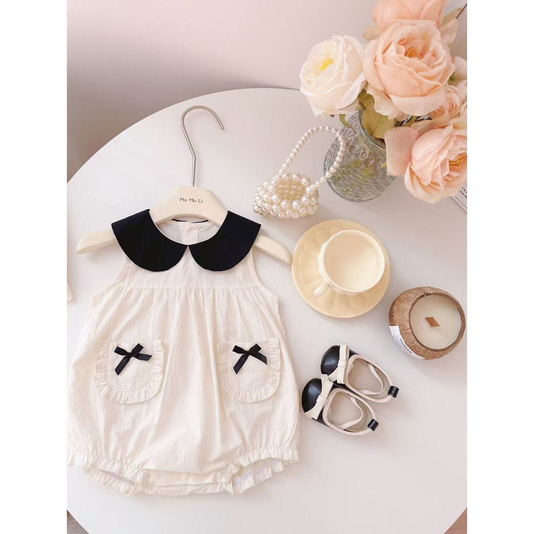 Bebé, niña, temperamento exquisito, cuello de muñeca, pequeño bolsillo fragante, mampara de mariposa, vestido de un año, vestido de pedo, verano