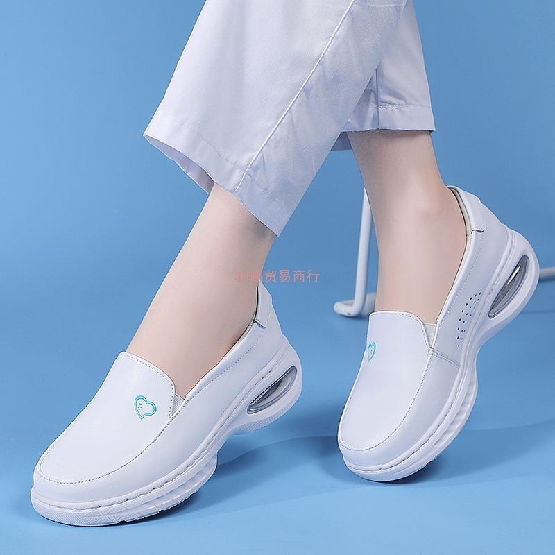 护士鞋女软底透气不累舒适防滑平底气垫增高牛皮真皮医护工作鞋