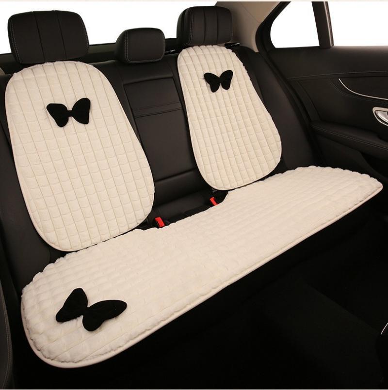 Bow Car Seat — Qìchē Wool pad - black-bow-white-rear-row-1-piece-backrest-2-pieces