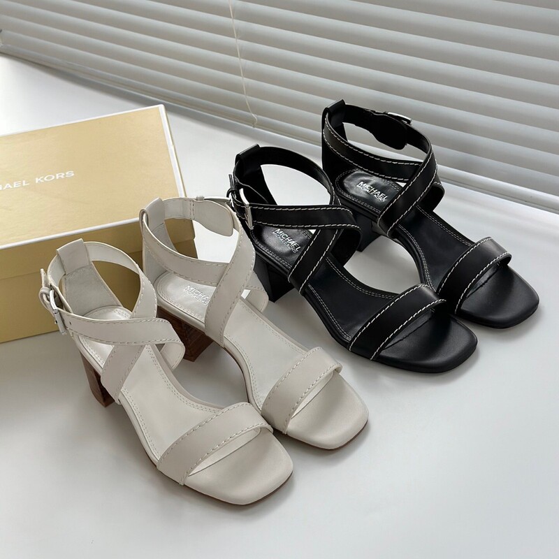 Original Mk26 Summer New Korean Style Chunky High-Heeled Fashion Sandals with Cross Straps in Genuine Leather for Outdoor Wear Wholesale