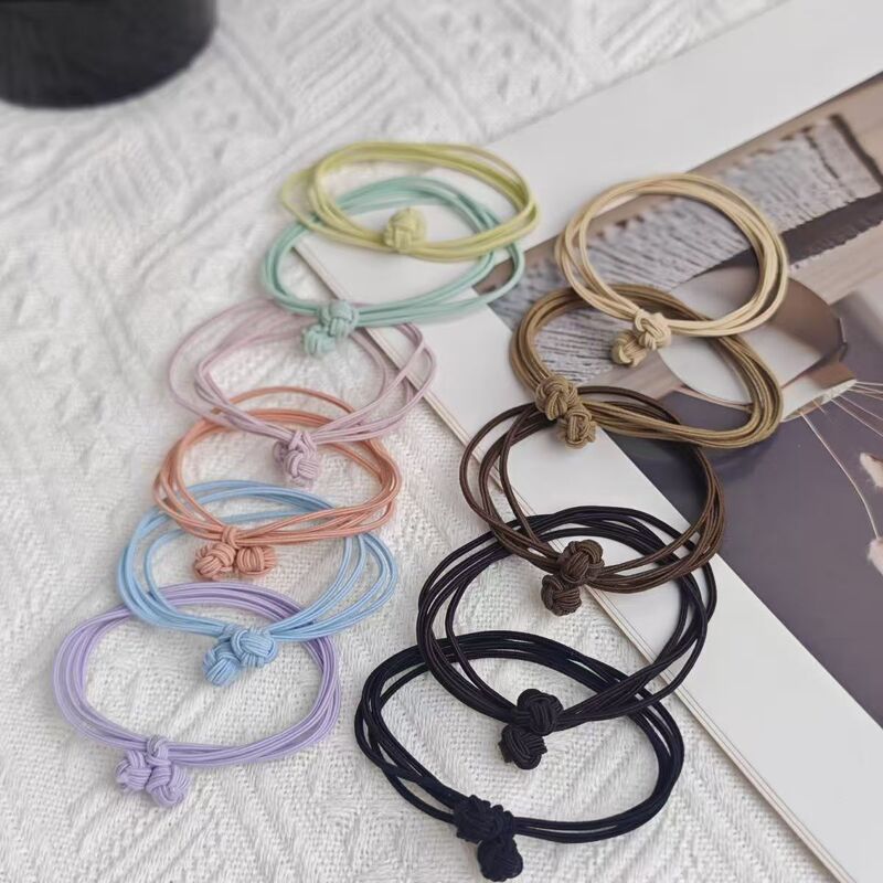 Simple Button Hair Band Headband New High-End Rubber Band Women's Hair Leather Set Chinese Knot Four-Strand Hair Rope Wholesale