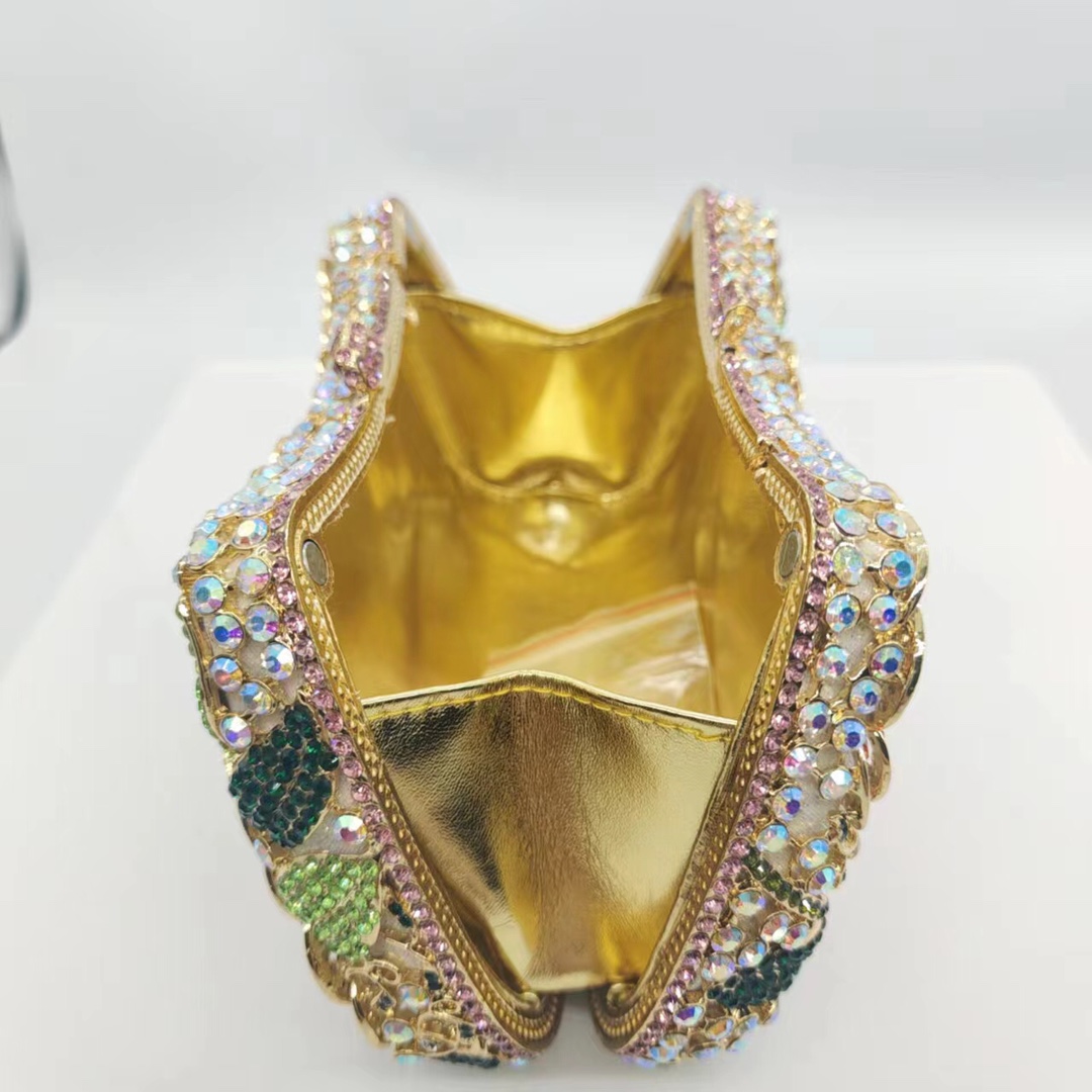 Túi clutch nữ đính kim cương hoa hồng hộp cứng cầm tay dự tiệc — Màu vàng lam, Màu vàng quất