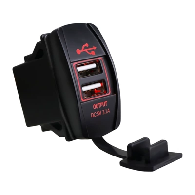 Car motorcycle car charger dual USB car charger waterproof mobile phone charger 12-24v Universal (Other Car Modifications) - red-light