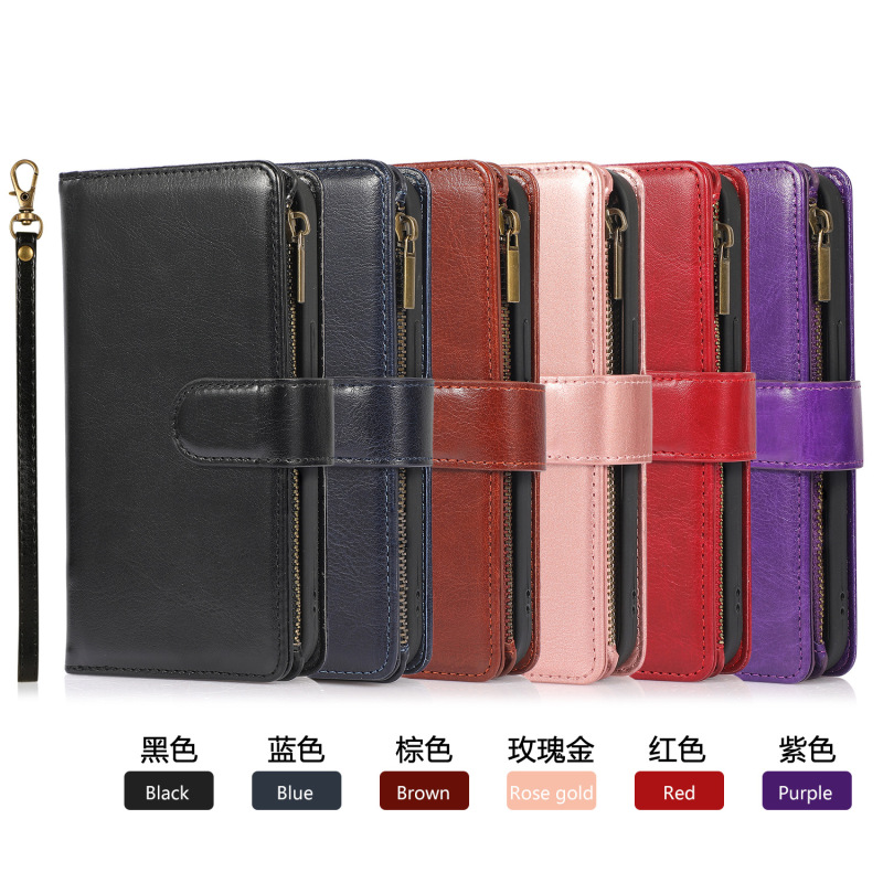Cross-Border Applicable Apple 16 Mobile Phone Case Crazy Horse Material Zipper Flip Card Wallet iPhone 16 Mobile Phone Leather Case