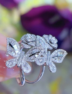 18K Gold Natural High-Quality High-End Jewelry Full of Diamonds Inlaid Butterfly Flower Ring Jewelry Tiktok Wholesale Agent