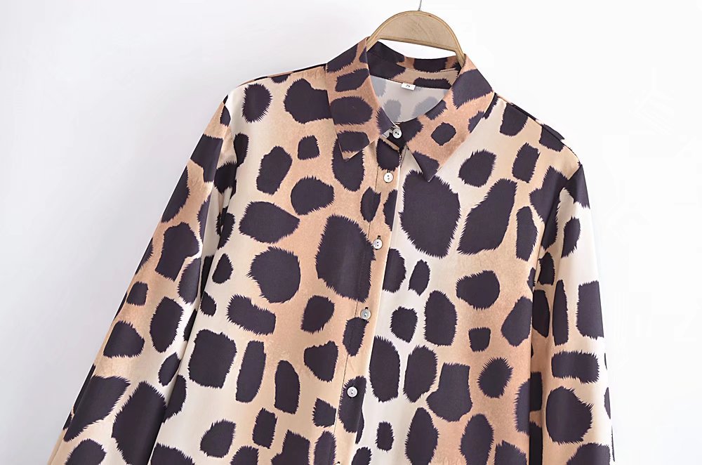 breasted leopard print long sleeve lapel shirt NSAM129020