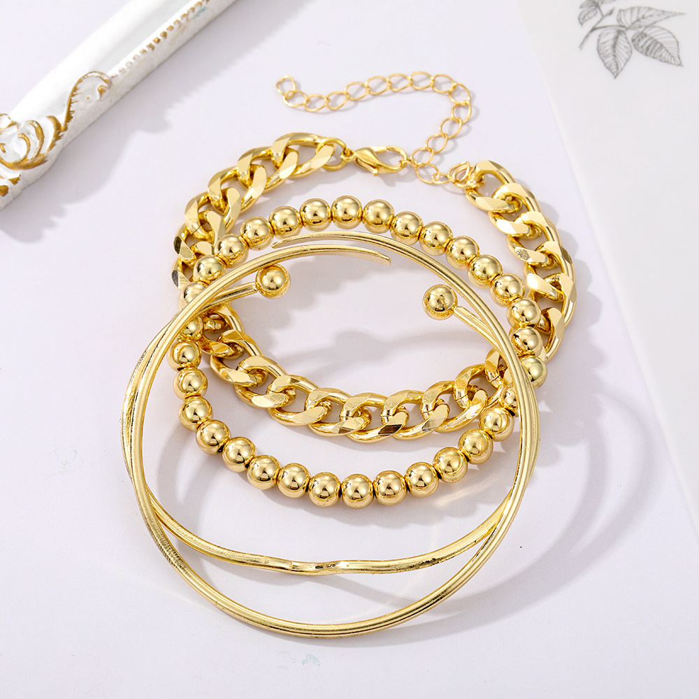 Retro Chain Bangle Bracelet Simple Open Stacking Hand Jewelry_voghion.com