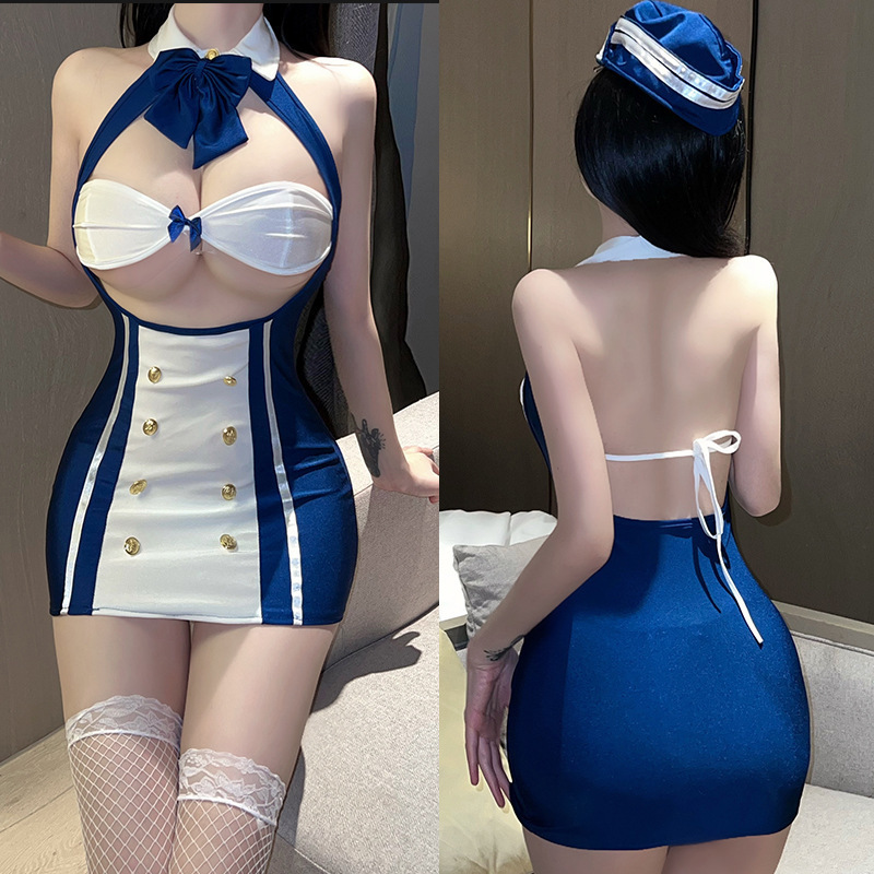 Sexy Underwear Hot Stewardess Professional Uniform Sexy Temptation Ultra Short Hip Skirt Pure Desire COS Flirting suit
