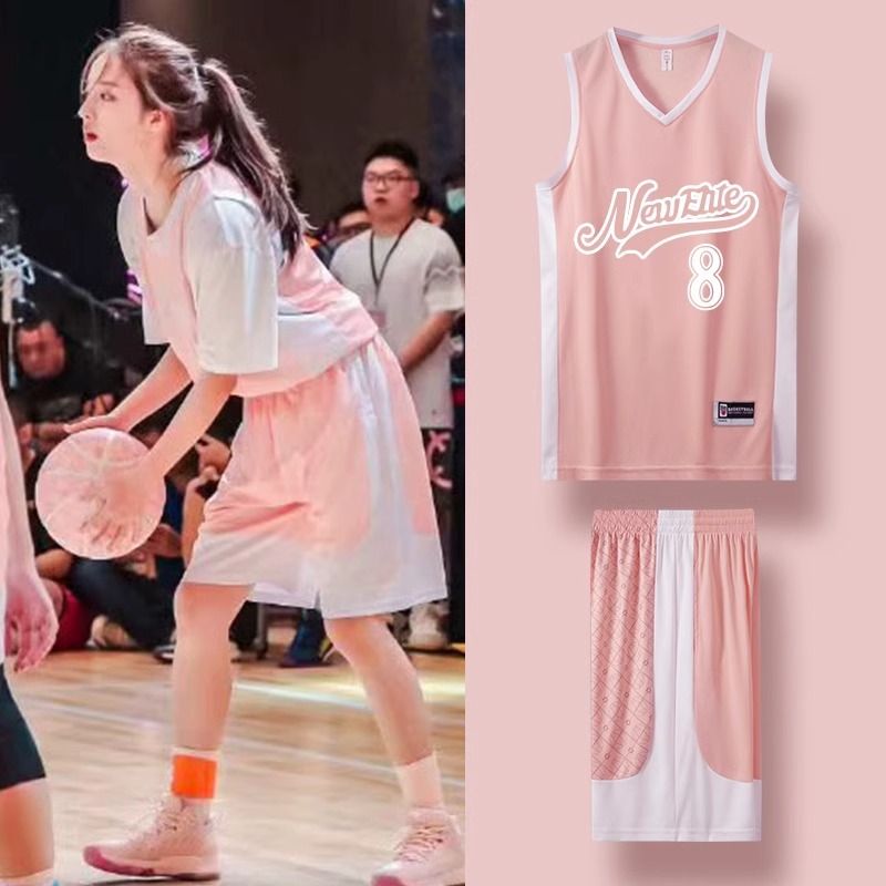 Basketball Uniform Women's Suit Summer Fake Two-piece Short-sleeved Sportswear Girls Student Competition Training Jersey Vest Printed