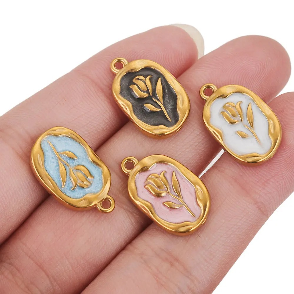 5 PCS/Package 304 Stainless Steel Natural Stone Gold Plated Flower Pendant display picture 5