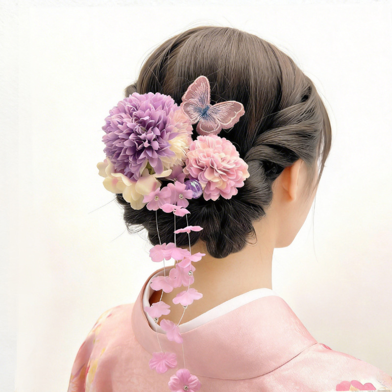 Cross-border and wind hairpin kimono headdress hair accessories suit silk flower Japanese hand-made original head accessories Amazon hot sale