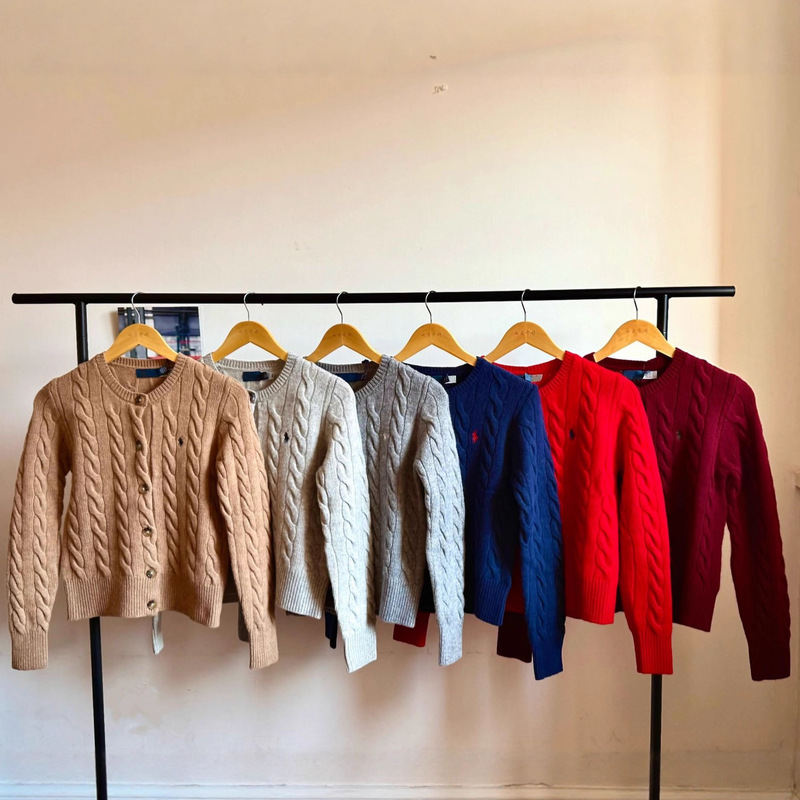 Rl Ralph High-Quality 80% Wool 20% Cashmere Cardigan with Small Horse Logo Embroidery Knit Sweater Cashmere Women's Long-Sleeve