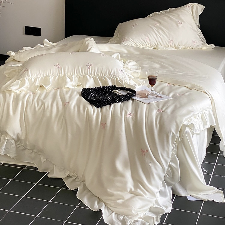 레이스 인 활 Lyocell Tencel 4 피스 세트 여름 실크 실크 퀼트 커버 침대 시트 침구