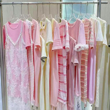 【欧黛丽露露】专柜品牌撤柜连衣裙25夏蕾丝拼接冰丝裙子走份尾货