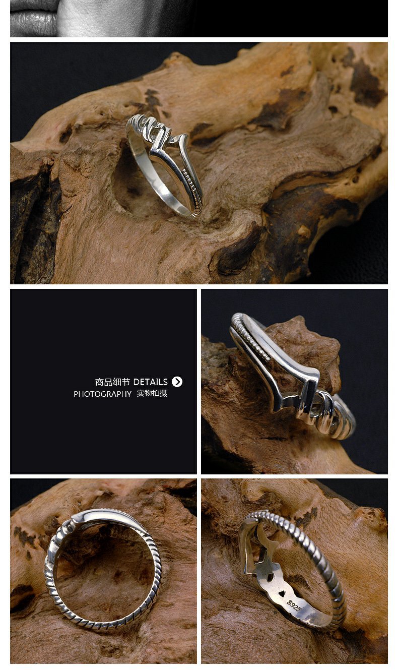 Originales Design Damenring mit Dornen, 925er Silber, modisch, schlicht, einzigartig, vintage Thai-Silberring, modischer verstellbarer Ring.