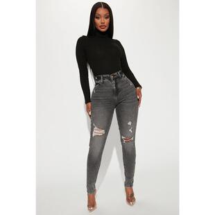 X 77379 High Waist Stretch Ripped Casual Jeans �����ƶ�ţ��