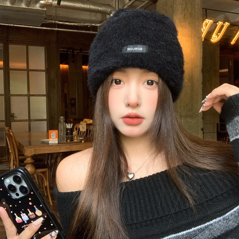 韩系毛绒针织毛线帽女2025新款秋冬保暖显脸小大头围防寒包头帽子|undefined