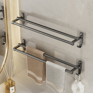 Towel rack bathroom punch-free wall-mounted space aluminum bathroom bath towel double rod storage rack toilet toilet storage
