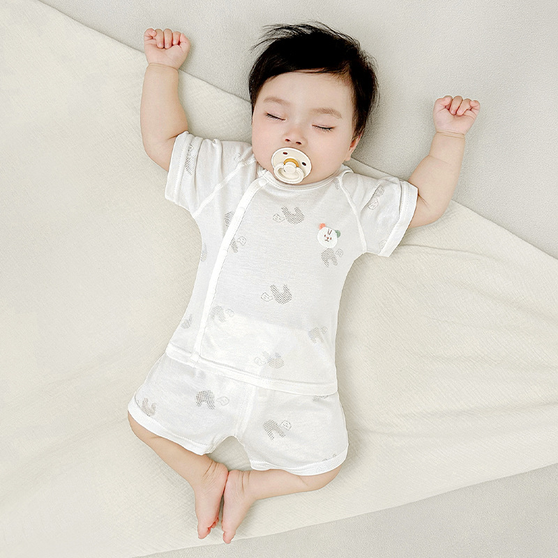 Traje de bebé verano para niños de manga corta delgada de dos piezas para niños y niñas ropa de entrepierna abierta ropa de verano para bebés image 7