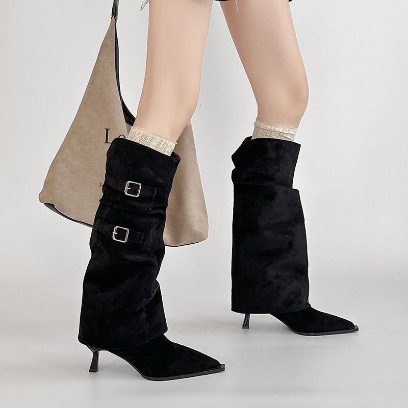 Fashionable and versatile retro design pointed toe booties with belt buckle for women, 2025 autumn and winter new style stiletto high heel boots Fashionable and versatile retro design pointed toe booties with belt buckle for women, 2025 autumn and winter new style stiletto high heel boots