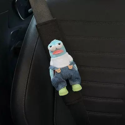 Car Seatbelt Shoulder Pads, Cute and Creative Cartoon Bikini Bottom Fish, Anti-Neck-Strangling Car Interior Decorations for Men and Women (Seat belt shoulder pad) - overalls-cool-fish-black-shoulder-pads-standard