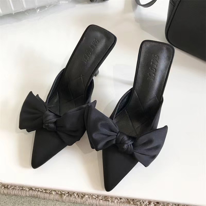 Pointed Toe Stiletto Mules For Women With Bowknot High Heels_voghion.com