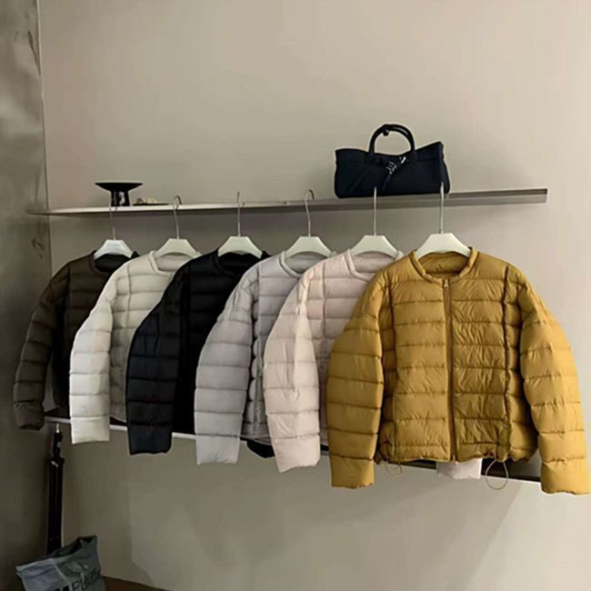 Korean-Style Niche Casual Short Ribbed down Jacket for Petite Women, Versatile Casual White Duck Down, Loose and Thickened Puffer