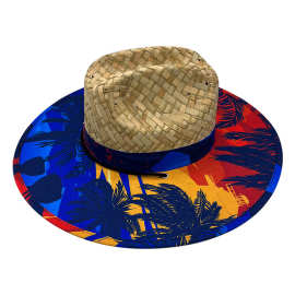 蒲草夹席草帽子墨西哥帽内衬复里布彩印草帽批发