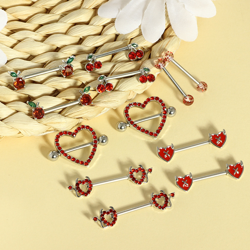 Red Series Diamond Love Cherry Nail Body Piercing Jewelry Suit detail image 7