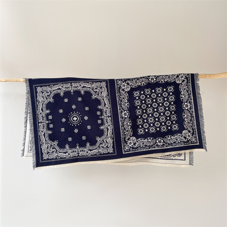 Predimenzionirani kašmirski kvadratni šal u etničkom stilu, ženski debeli šal s resicama, topli šal s cvijetom indijskih oraščića_voghion.com