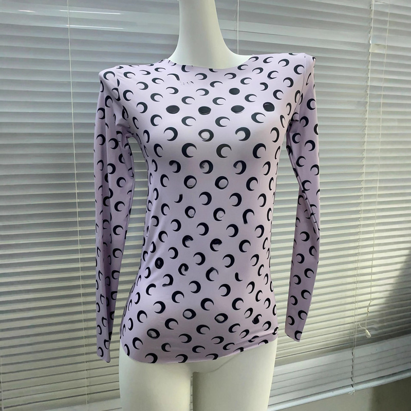 Song Zhiya and Yang Mi's Same Style Marine* Moon Bottoming Shirt Slim Fit Logo Niche Trendy Brand Top with T-Shirt for Women