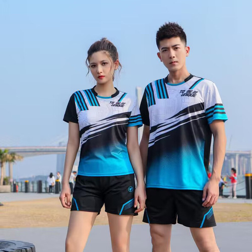 Rapid Wholesale Cross-border Short-sleeve T-shirts Ping Pong Sports Volleyball Clothing Printed Quick-dry Badminton Clothing Set for Men and Women