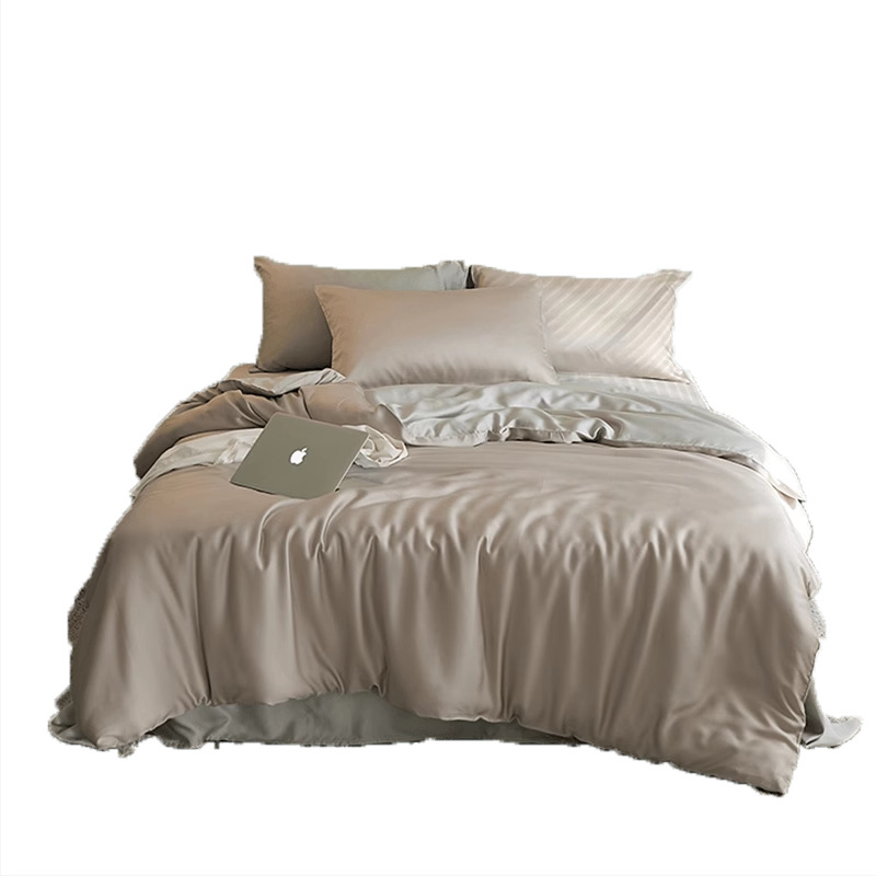 2025 verano fresco juego de cuatro piezas de Tiansi de lujo ligero de alta calidad ropa de cama de seda de hielo cubierta de edredón sedosa ropa de cama desnuda