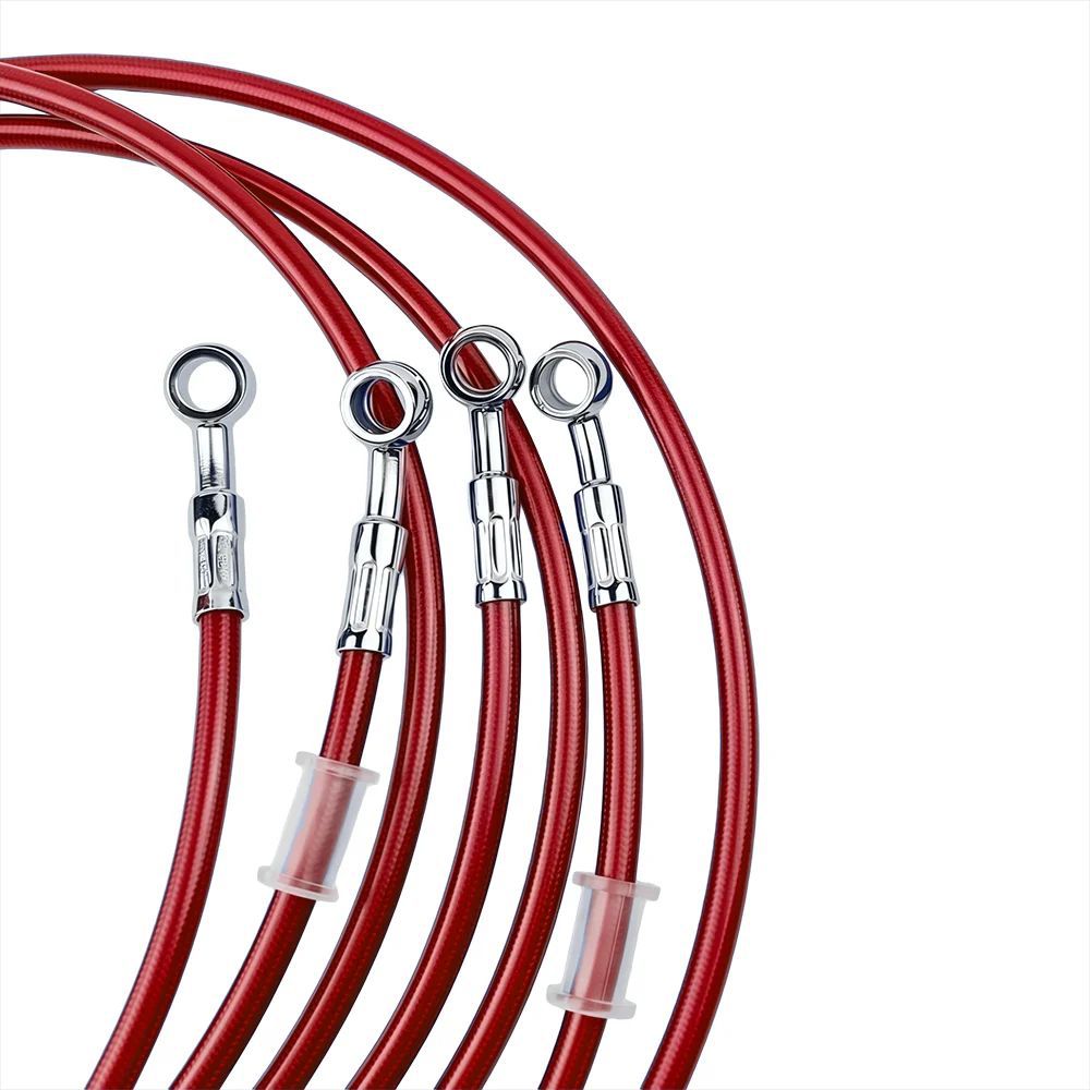 In-stock red modified brake hose M1028-28 connector stainless steel braided brake oil hose 400-2200mm
