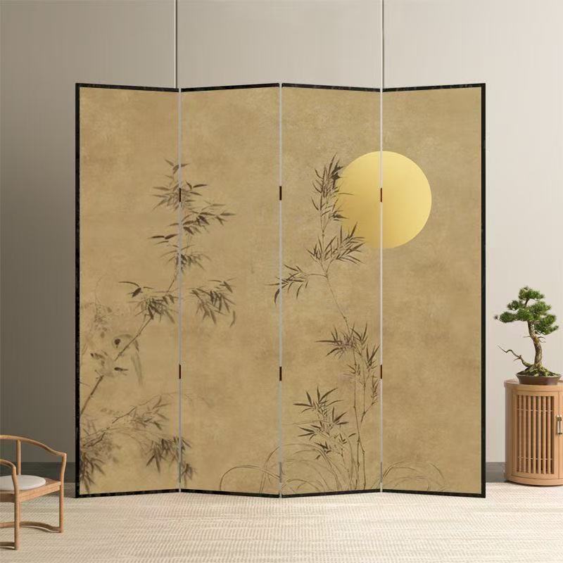 New Chinese Style Screen Partition Living Room Blocking Entrance Tea Room Decoration Simple Foldable Mobile Bamboo Double-Sided Folding Screen