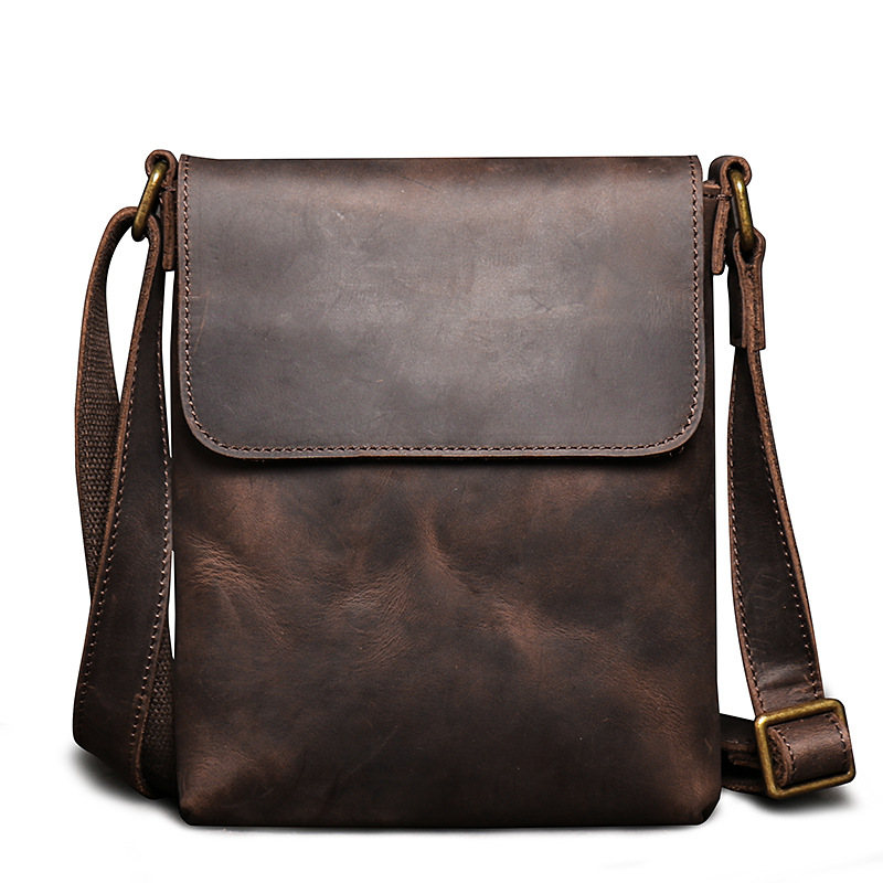 Entrega de una sola pieza Nueva retro Crazy Horse bolso de hombro del zurriago simple bolsa de mensajero bolso de los hombres de cuero genuino de gran capacidad bolsa de ipad