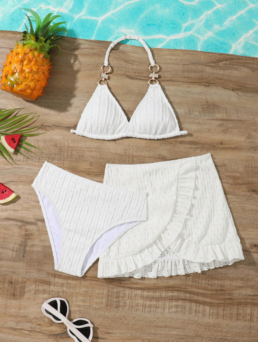 Mother & Kids Girls' Three Piece Bikini Swimsuit Set Big Girl Beach Dress Swimwear For Toddler Girls Ages 3-7_voghion.com