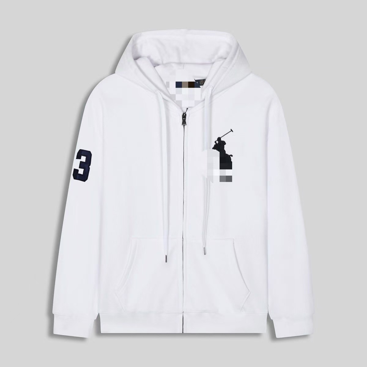 Zippered white with black label detail