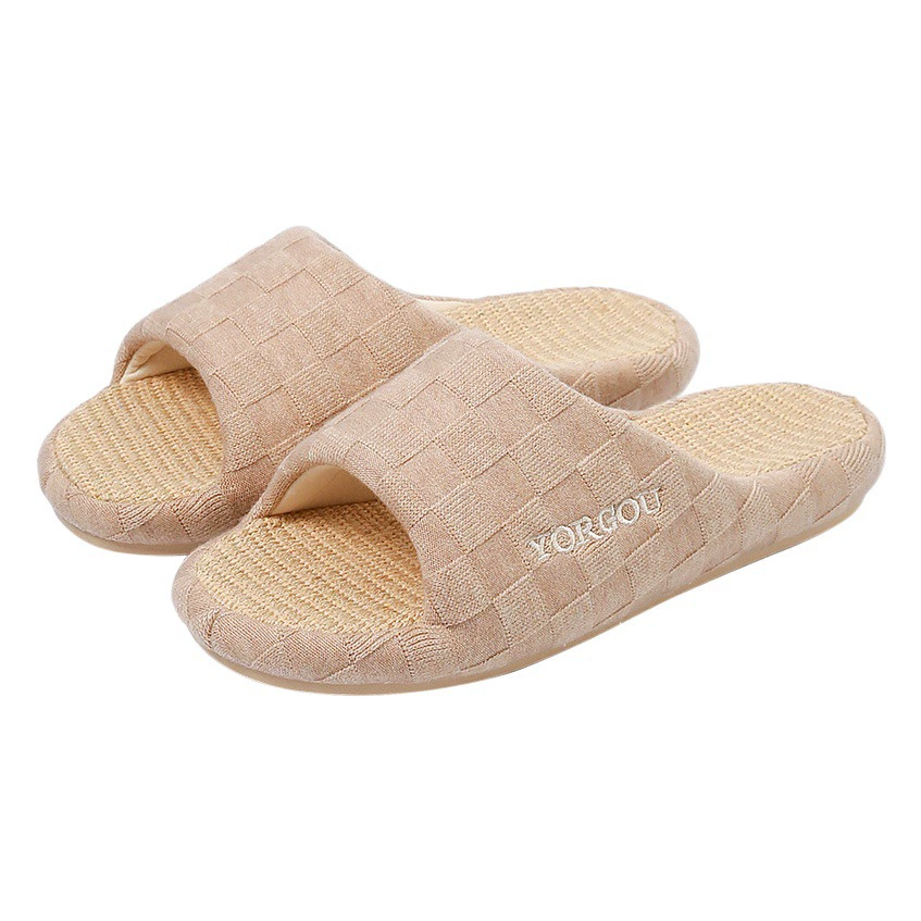 Юаньган льняные тапочки женские комнатные дома четыре сезона нескользящие и не вонючие ткани тихие хлопковые и льняные деревянные полы мужская весна и осень