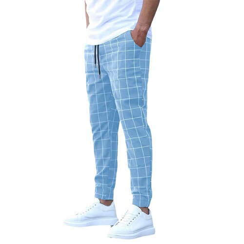 New European and American street-style plaid casual pants, fashionable men's casual corduroy pants—wholesale.