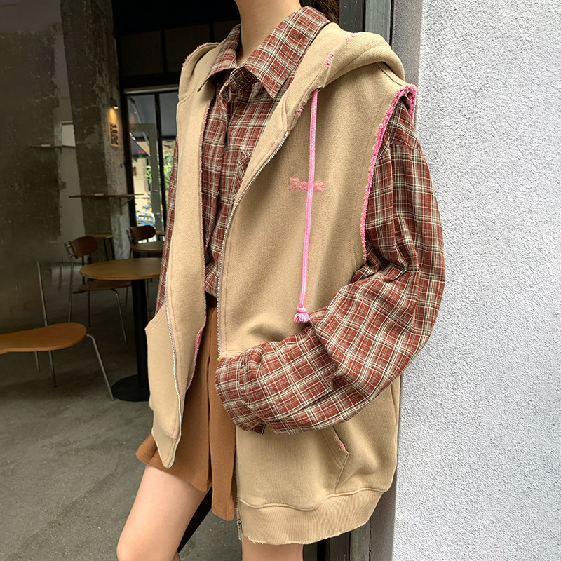 秋季高级感连帽卫衣马甲女2025新款小众别致坎肩无袖百搭马夹外套|undefined